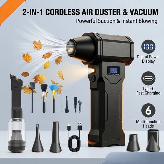 [Portable Multi-Use Vacuum] 24000Pa Portable Handheld Vacuum & Air Duster | 9W RPH Brushless Motor | LED Display & Light