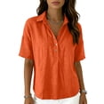thumbnail image 5 of Dweltoz Blouses for Women Buttons Collared Elbow Half Sleeve Breathable Casual Athletic Tops V Neck Solid Athletic Shirts,Saffron S, 5 of 7