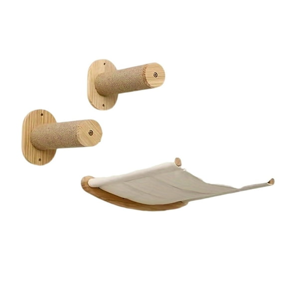 Wall Mounted Cats Exercise Shelves Natural Wood Climbing Wall Set with Hammock Bed For Small to Large Boredom Cats Fun