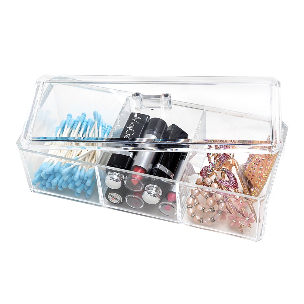 Acrylic Divided Storage Organizer Box with 3 Compartments/Cosmetic