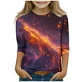 thumbnail image 2 of Unisex Kids 3/4 Sleeve Blouses for Girls Dressy Casual Spring Tops Fading Starry Sky Printed Loose Fit Round Neck Tunic Tops Fall Fashion Shirts Lightweight Basic T-Shirts, 2 of 5