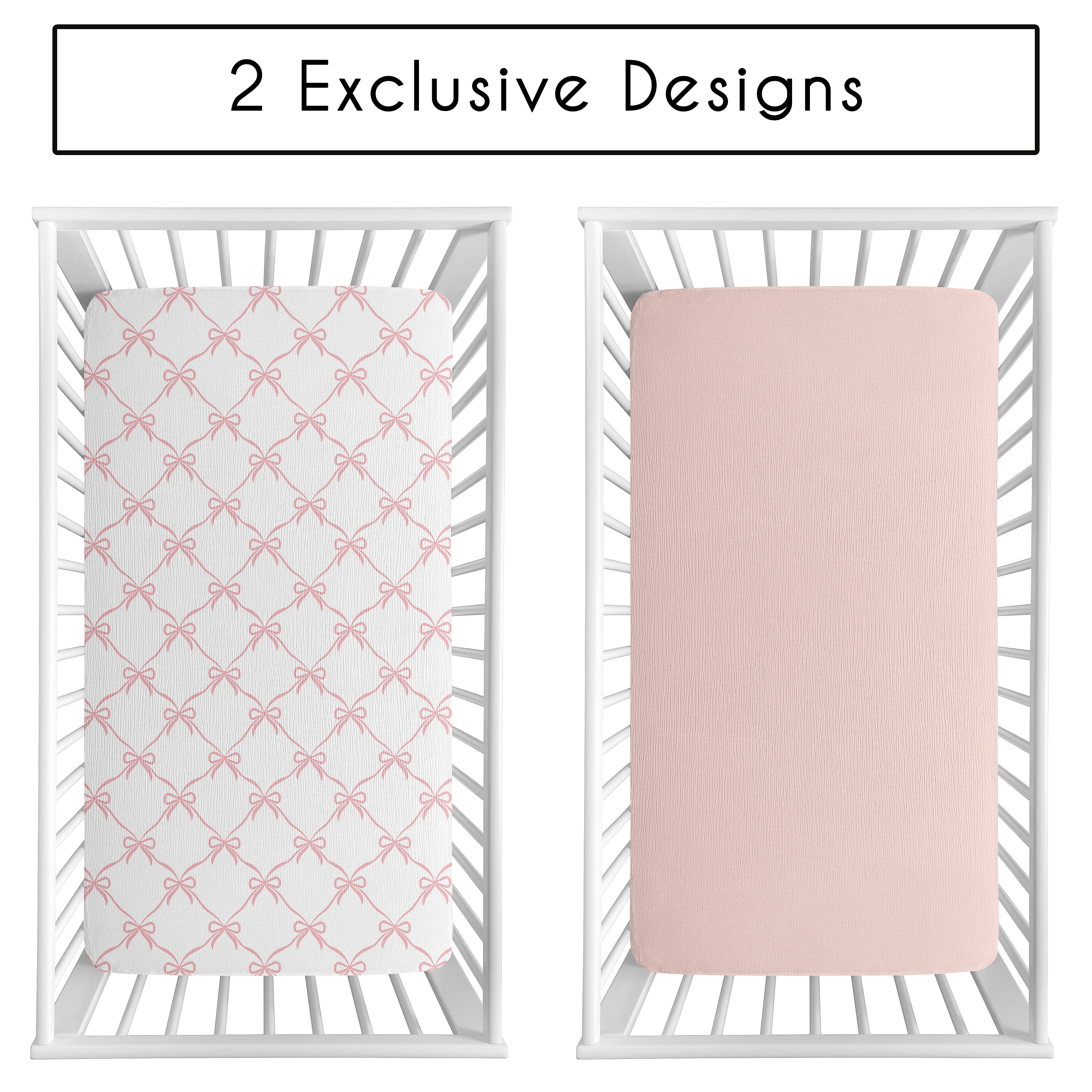 Sweet Jojo Designs Ballerina and Ballet Bows Girl 100% Cotton Muslin Fitted Crib Sheets Set 2 Piece