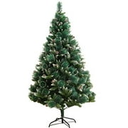 Snow Flocked Christmas Tree with Pine Cones with Metal Stand for Festival Holiday Indoor Outdoor Decor,Unlit Premium Spruce Artificial Xmas TreeGreen 150cm/5ft