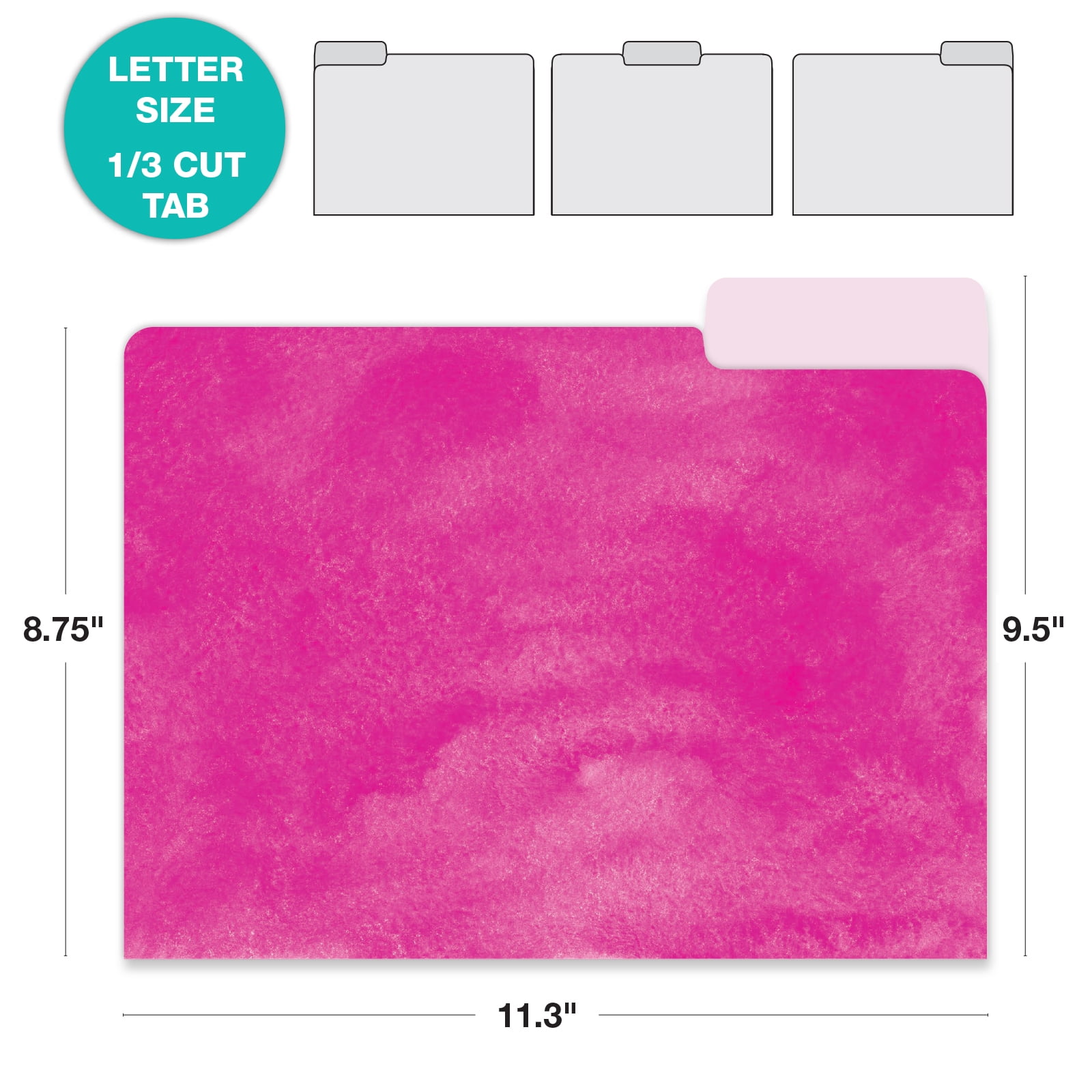 Global Printed Products Deluxe Designer Printed File Folders, 1/3 Cut Tab, Assorted Positions, Letter Size, 24/pk (Watercolor Solid)