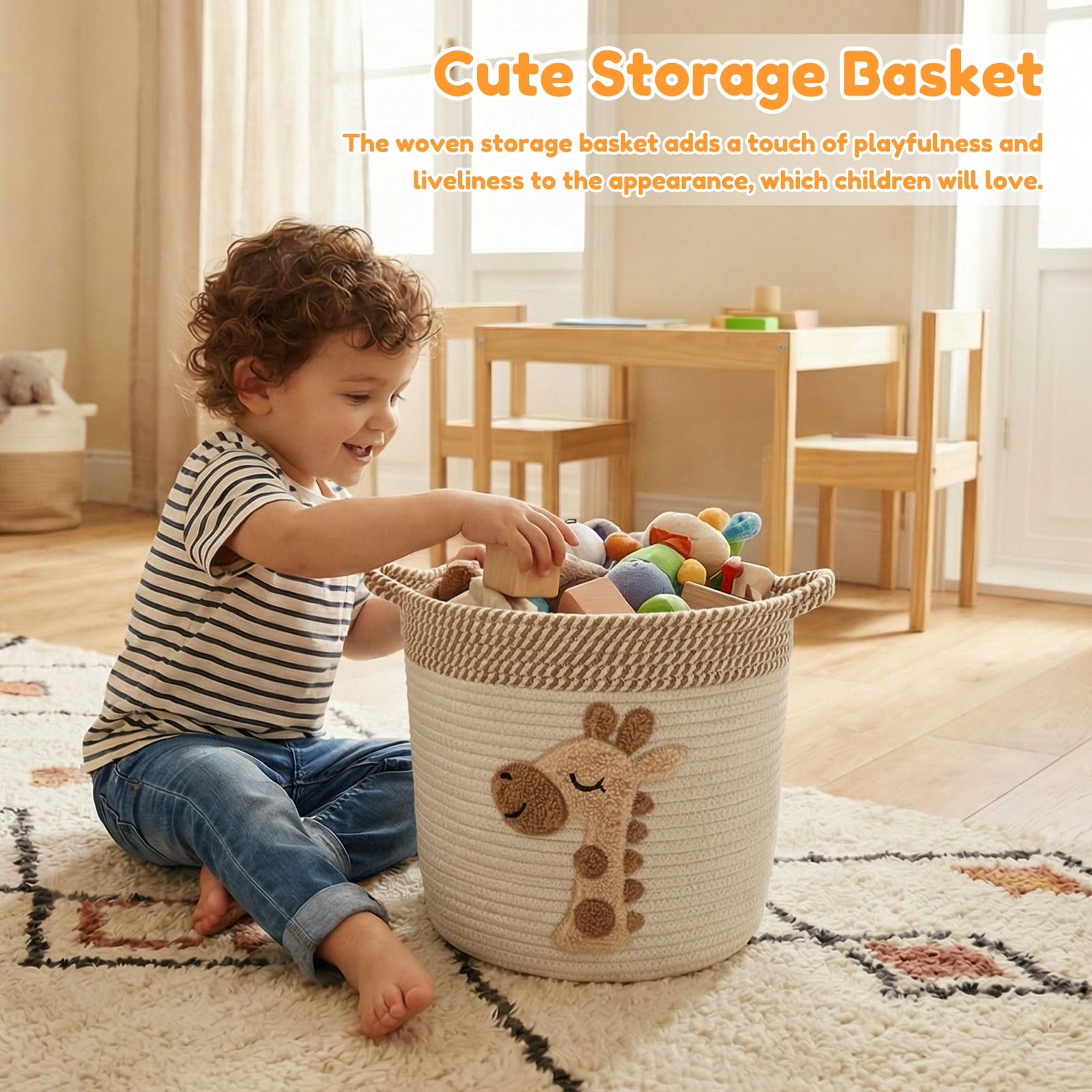 Fkszll Cotton Rope Storage Basket for Kid, Blanket Basket Dog Toy Organizer for Nursery Baby Laundry Hamper for Clothes, Animal Shape Giraffe Baskets
