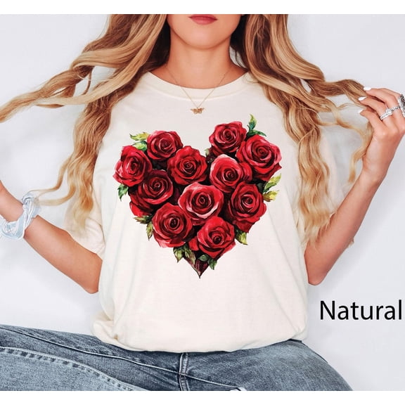 Velto Retro Valentine Heart T-shirt, Roses Heart Shirt, Valentine Flowers , Coquette Valentine's Day T-shirt, Love Flowers Heart T-shirt All Size S-5XL