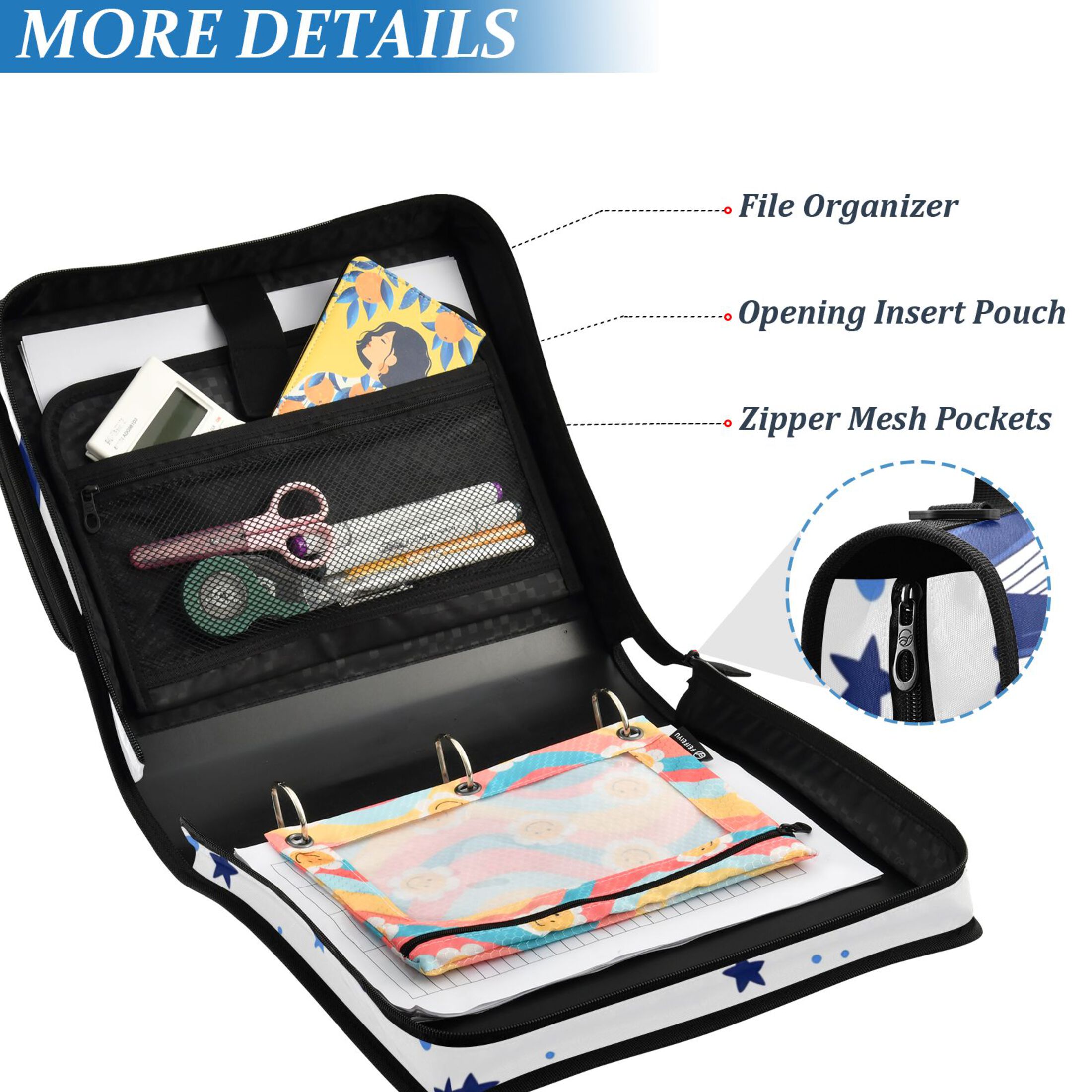 ALAZA Zipper Binder Whale Stars 3 Ring Trapper Keeper File Folder Organizer Bag