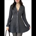 thumbnail image 1 of Vestido Mini de Punto con Cuello en V, Larga y Botones para Mujer Gris M, 1 of 10