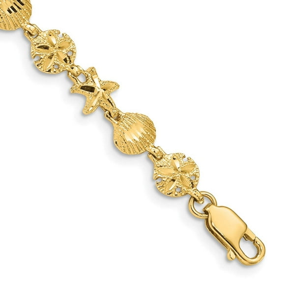 Primal Gold 14 Karat Yellow Gold Starfish, Sand Dollar and Shell Bracelet