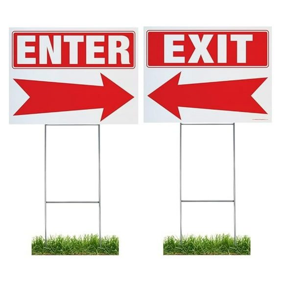Enter/Exit Arrow Yard Signs - Double Sided 18x24 Outdoor Signs with 30" Stake