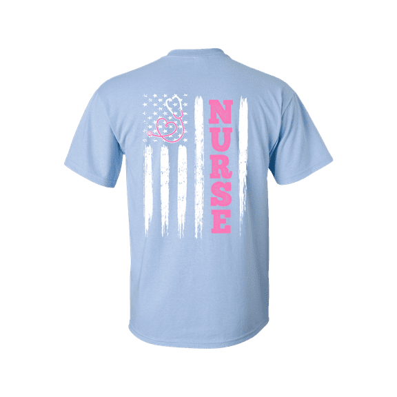 Nurse T-shirt American Flag Nursing First Responder Flag Short Sleeve T-shirt-Light Blue-5xl