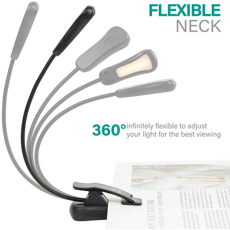 Vekkia Rechargeable LED Neck Reading Light, Book Lights for Reading in Bed,  3 Brightness Levels, Flexible Soft Silicone Arms Comfortable Wear, Long  Lasting. Perfect for Readers, Craft & Knitting,Black 