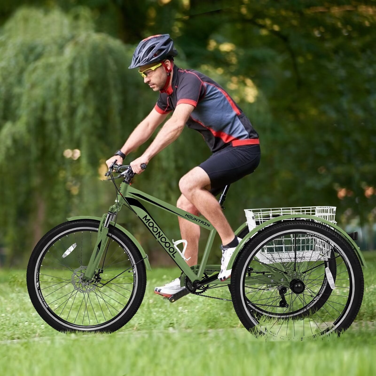 MOPHOTO 24/26 Inch Mountain Tricycle for Adults, 7 Speed Seniors Three Wheel Bikes,  Men's Women's Tricycles Trikes with Shopping Basket, Exercise