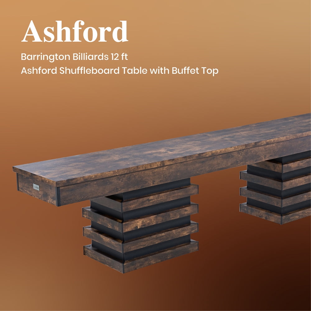 Barrington Billiards 12 ft. Ashford Shuffleboard with Buffet Top, Layered Wood Base Design