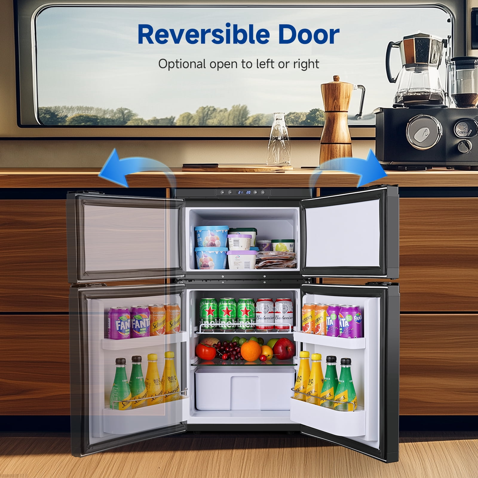 BODEGA 12V RV Refrigerator 80L (2.82 Cu.Ft) Dual Zone Fridge Freezer with APP Control, -4℉–68℉ Compressor Car Refrigerator, 12/24V DC Portable Cooler for RV, Truck, Camper, Boat