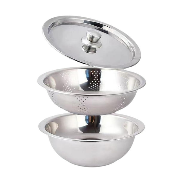 Juego de colador y tazón, recipiente de acero inoxidable para mezclar harina de uvas 28 cm