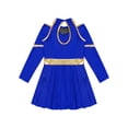 thumbnail image 6 of Hansber Kids Girls Cheerleading Dress Cold Shoulder Long Sleeve Glittery Cheer Leader Dance Outfit Royal Blue 6, 6 of 7