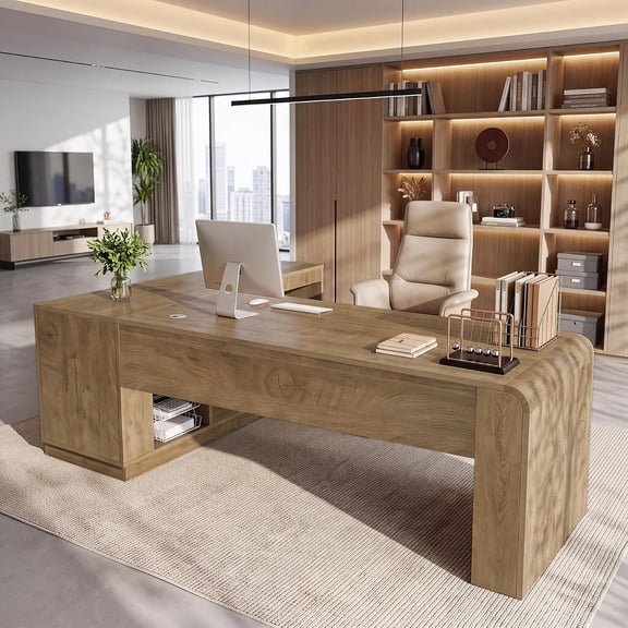 Tribesigns 78.74" L-Shaped Executive Desk, Office Desk with Storage Drawers & Open Storage Shelves for Home Office