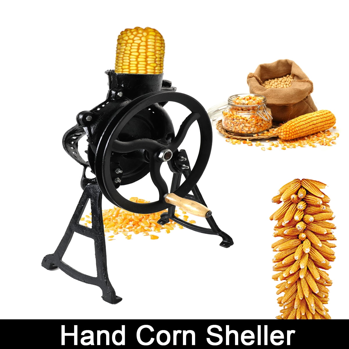 ECUTEE Cast Iron Handcrank Corn Sheller Manual Corn Thresher Machine with Pulley Groove