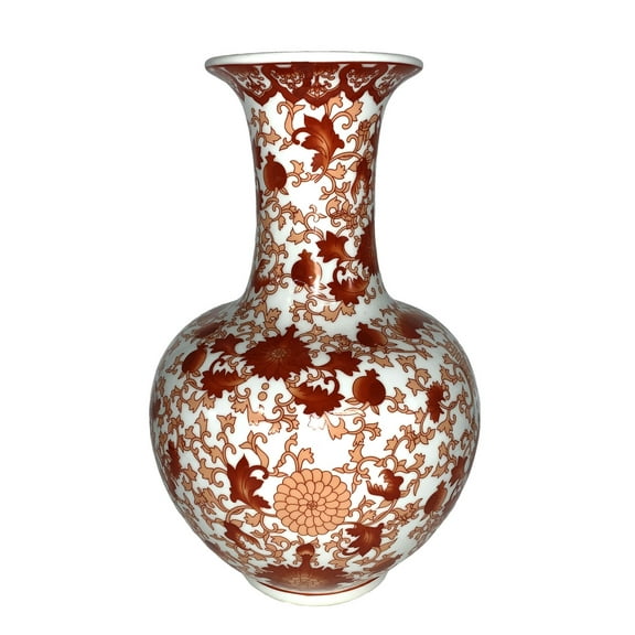 Chinese Ball Vase with Red Coral Pattern - Oriental Furniture Warehouse