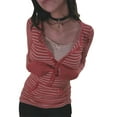 thumbnail image 2 of Qmyliery Women Long Sleeve Knit Tops Casual Striped 3/4 Button Pullover Shirt with Pockets for Club Streetwear,S/M/L/XL, 2 of 6