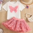 thumbnail image 5 of Girls 3D Butterfly T-Shirt and Tutu Skirt Set, European Style Two-Piece Princess Dress with Puffy Skirt, Cute Toddler Birthday Party Outfit, Round Neck Short Sleeve Top Pink 100, 5 of 5