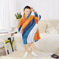 thumbnail image 6 of FORMRS Wearable Blanket Hoodie with Sleeves for Kids Cozy Flannel Sweatshirt, Orange Abstract Wavy, 6 of 7