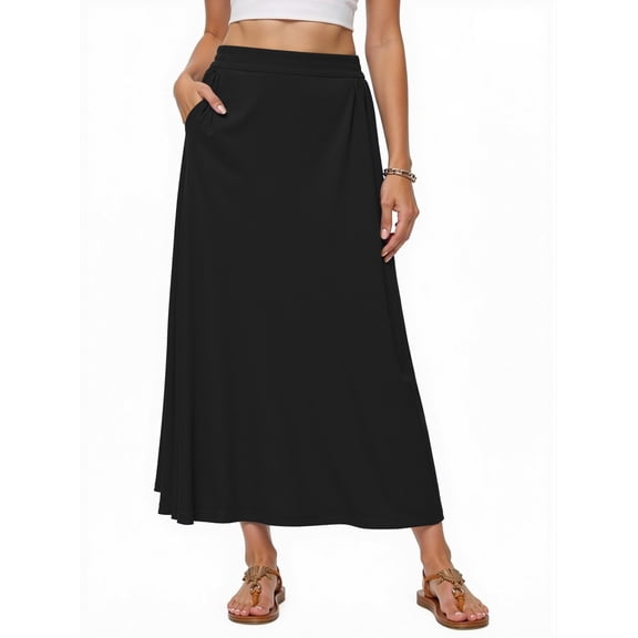 Fantaslook Long Skirts for women Boho Casual Maxi Skirt Trendy Elastic Waist Flowy Skirts with Pockets