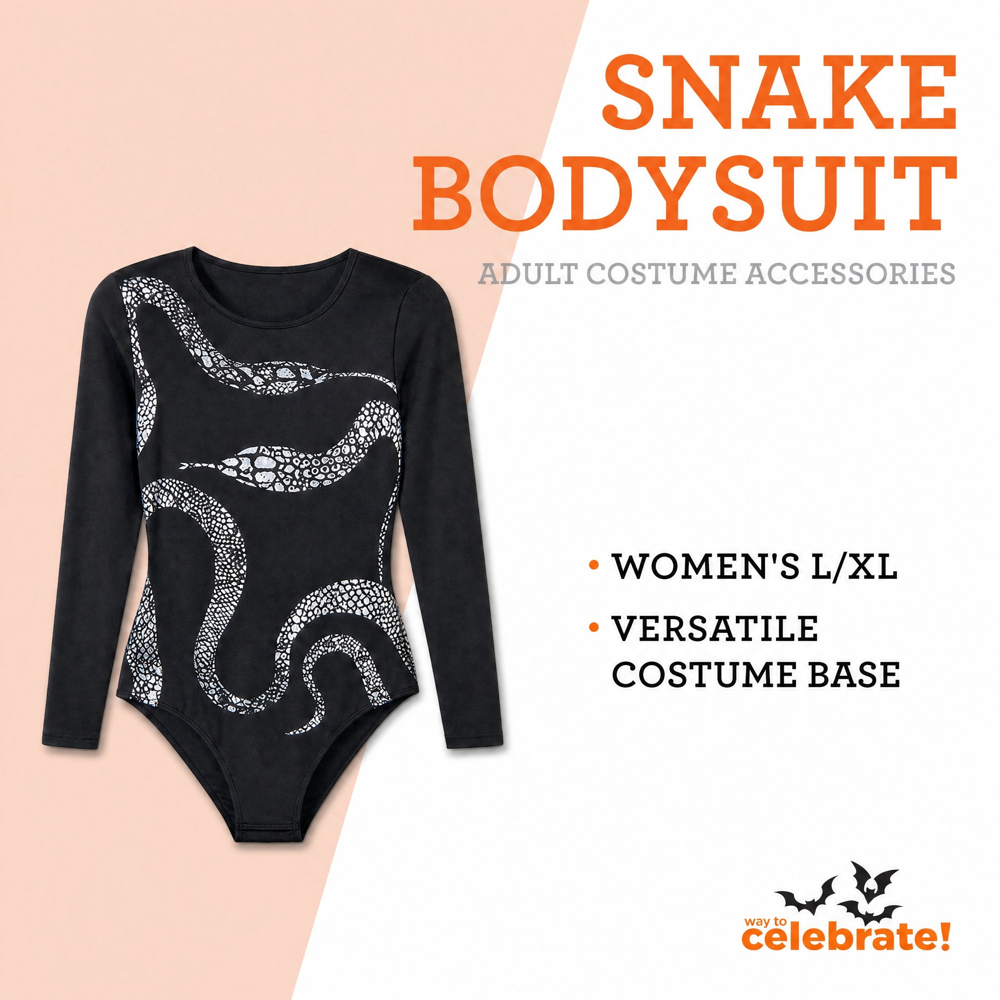 Snake Bodysuit Costume Accessory for Adults, Black and Silver, L/XL, Halloween by Way To Celebrate