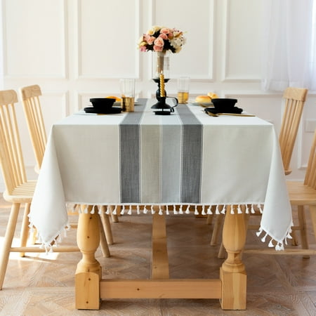 

Heavy Cotton Linen Fabric Table Cover Spillproof Tablecloth With Tassels Washable Lattice Tablecloth Used For Kitchen Dining Party Holiday-I-110*170cm