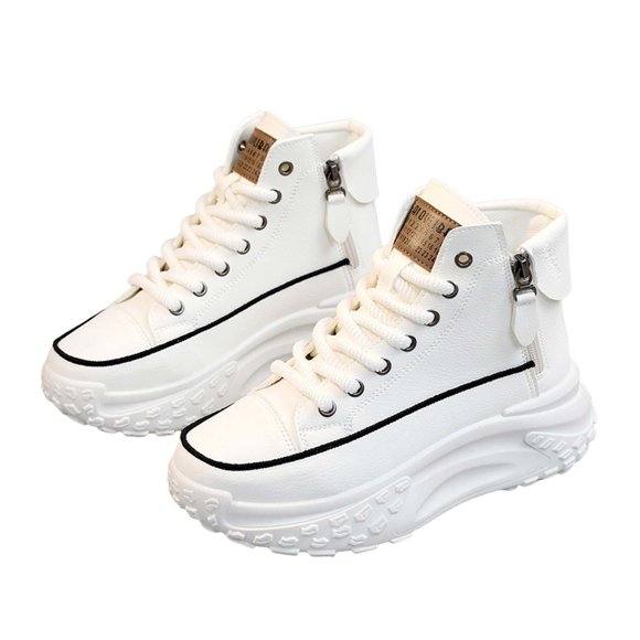 DXOUPM Women's Fashion Sneakers Casual Round Toe High Top Lace up Shoes for Gym Travel Work