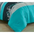 thumbnail image 6 of Chezmoi Collection Alana 7-Piece Bed in a Bag Comforter Set with Sheets, Embroidered Floral Luxury Leaves Teal Blue/Black/Gray Lightweight All Season Bedding, Full, 6 of 9