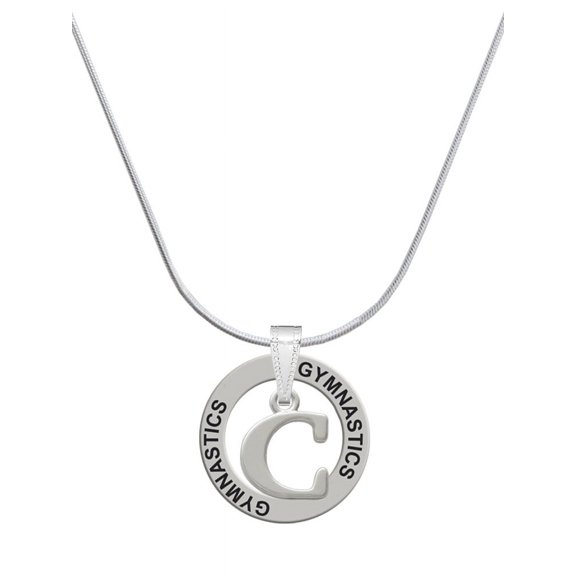 Delight Jewelry Silvertone Large Initial - C - Gymnastics Ring Charm Necklace, 18"