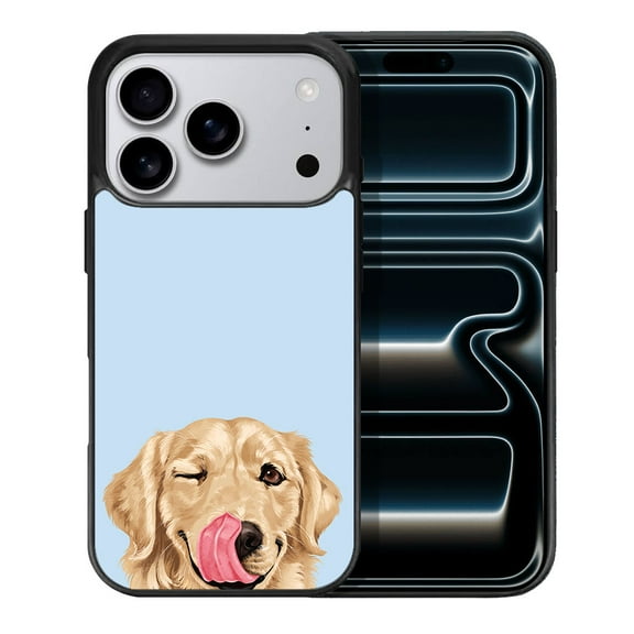 WIRESTER Shockproof Soft Rubber Cover Case for Apple iPhone 17 Pro 6.3" 2025, Animal Winking Golden Retriever On Light Blue Background