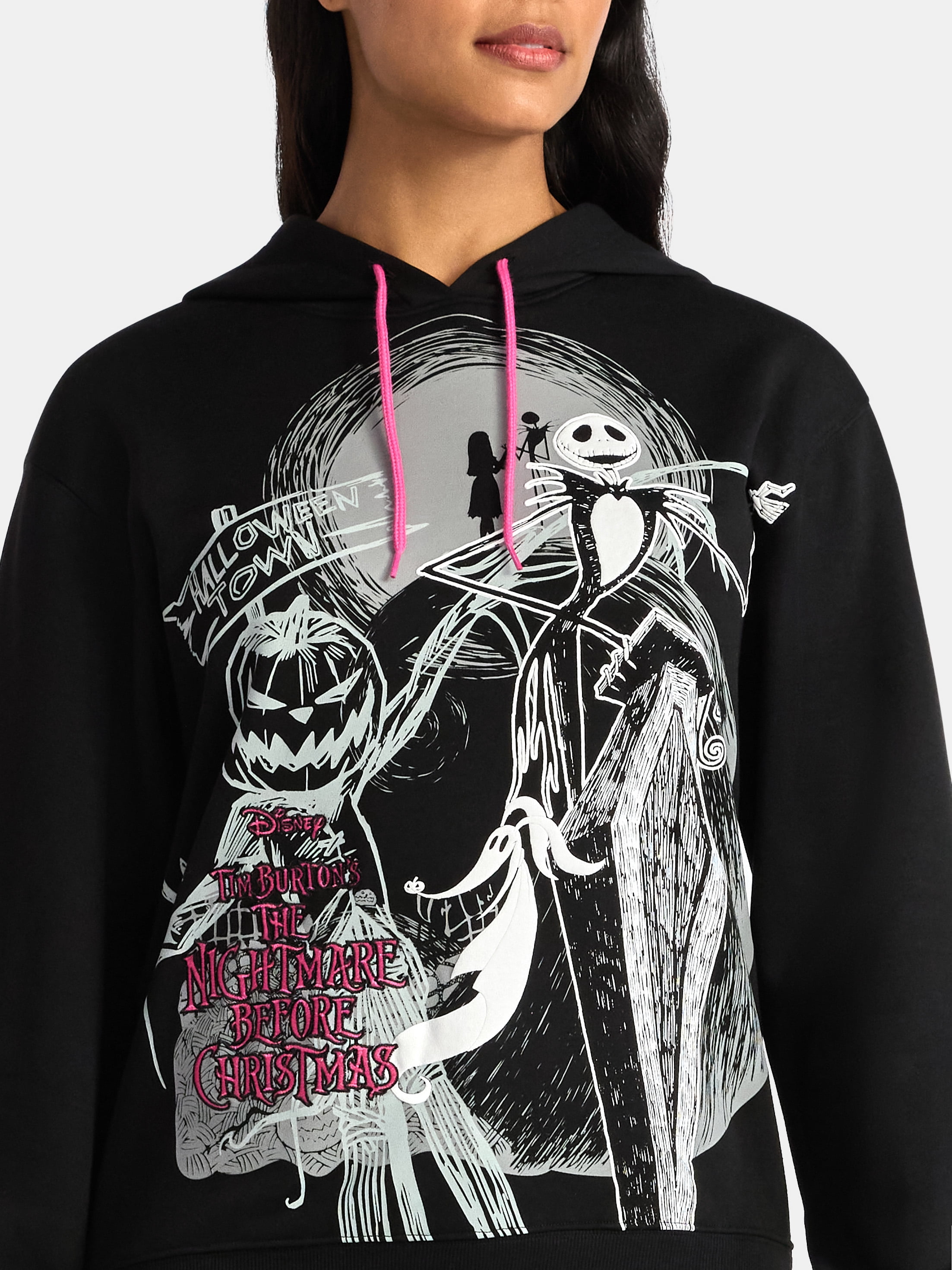 Nightmare Before Christmas Women's Halloween Hoodie Sweatshirt with Long Sleeves, Sizes XXS-XXL