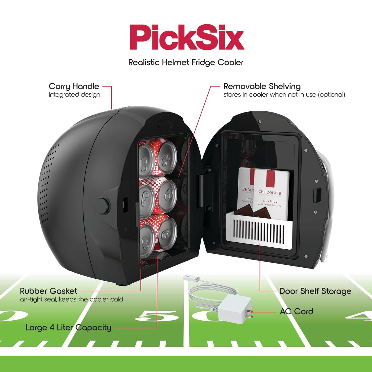 Ionchill PickSix Game Cooler, New Standard Door Portable Football Helmet Mini Fridge Beverage Cooler, 13.75in