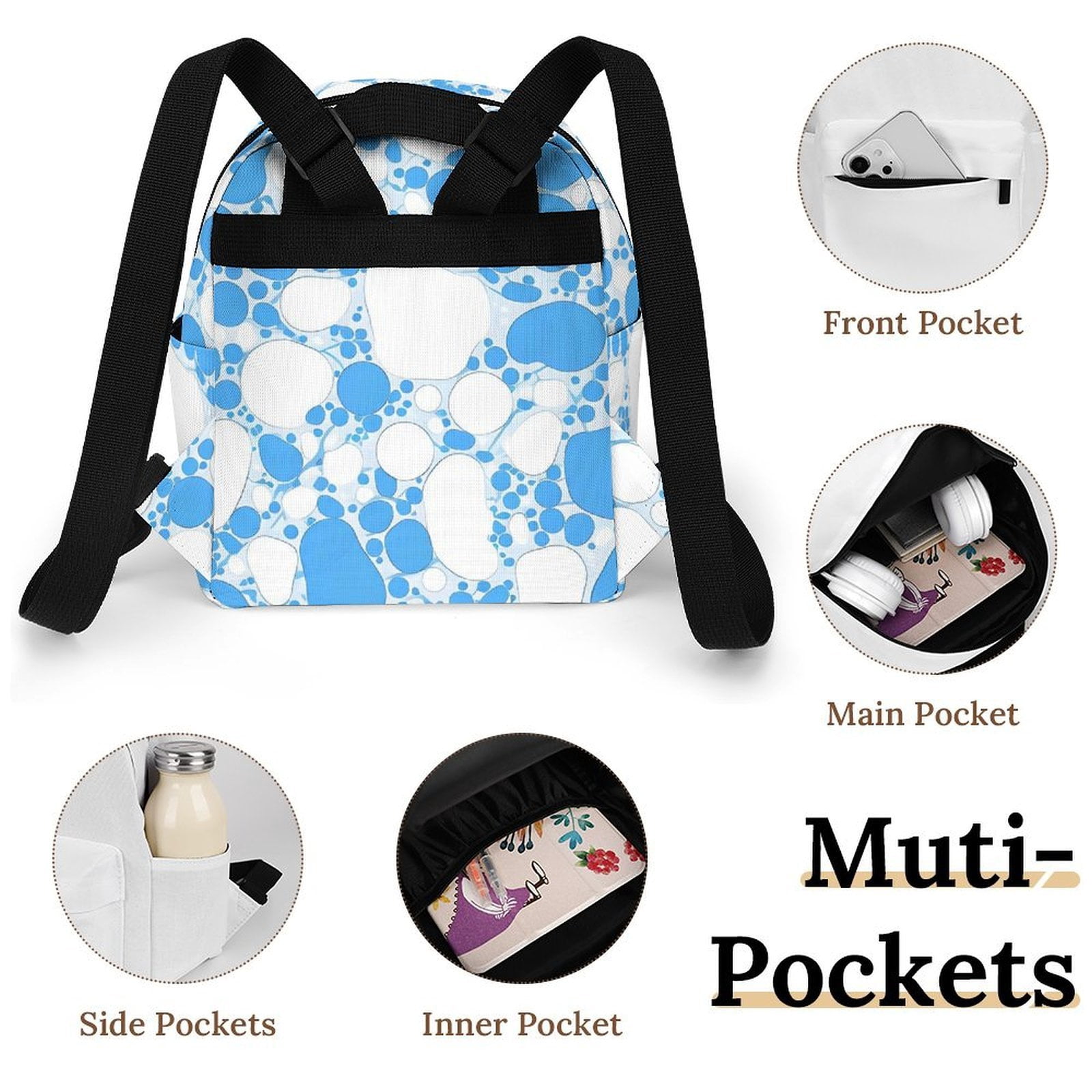 8.1×10in Casual Women'S Backpack With Anti-Contraction And Stretch For Sports Activities Travel Picnics Milk Cow Skin Print Style PowDerBlue_4