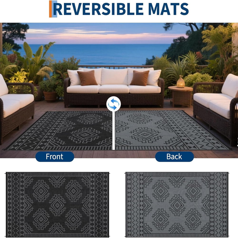 Outdoor Rug for Patio Waterproof 8×10ft/9×12ft/9×18ft Outdoor Reversible Plastic Straw Rug Large RV Mat Outside Camping Carpet for Deck Backyard Balcony Picnic Garden Picnic