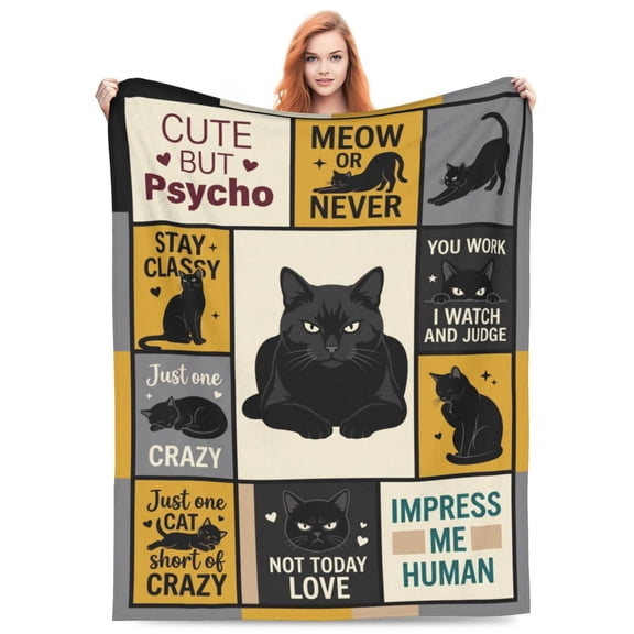 Black Cat Throw Blanket, Cute Cat Pattern Flannel Blanket, Soft Cozy Lightweight Blanket for Sofa, Couch, Bed, Home Decor, Cat Lovers Gift 50x40