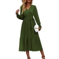 thumbnail image 1 of Vestido PRETTYGARDEN Mujer Floral Boho Cruzado Verde Militar Talla S, 1 of 7