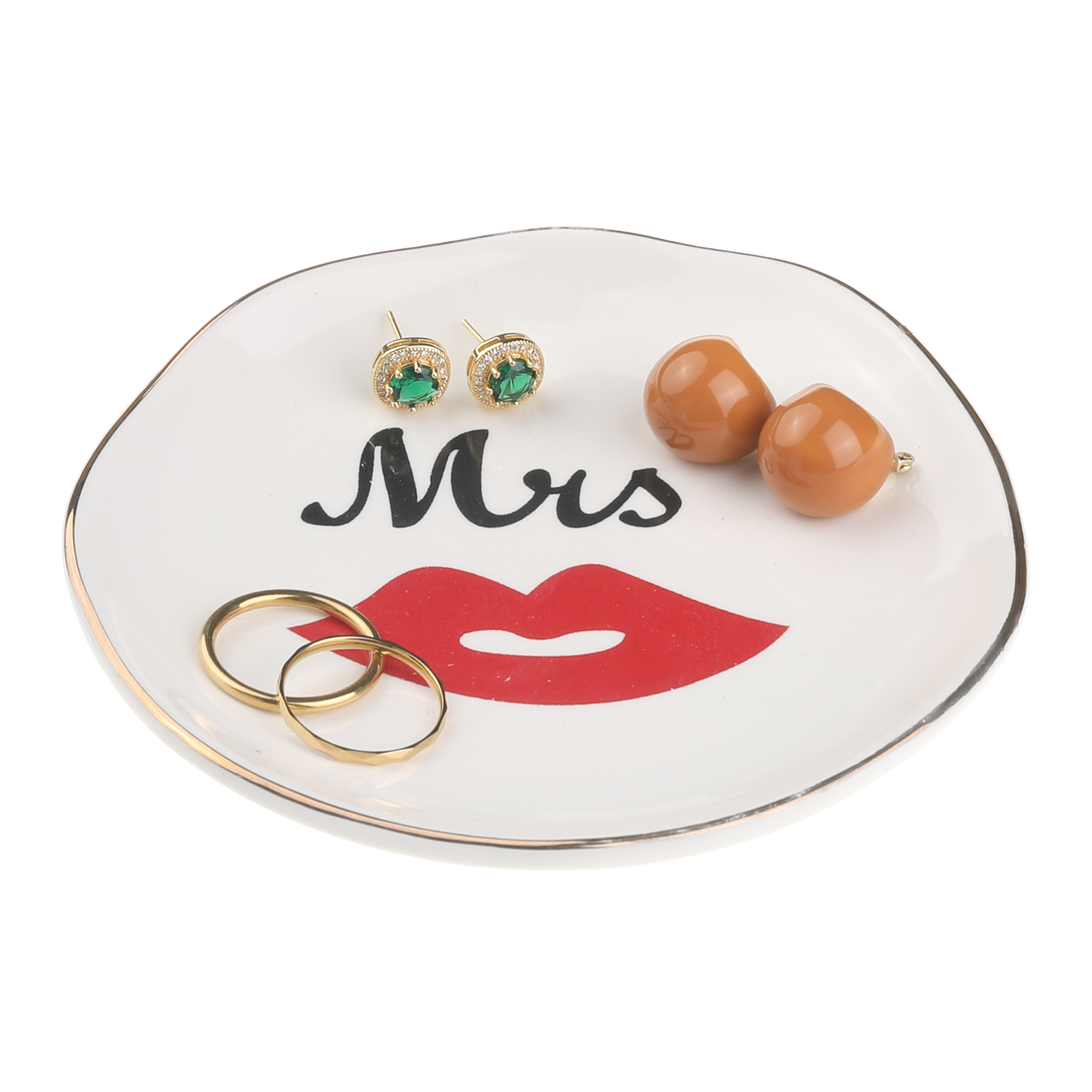 Unique Bargains Ceramic Jewelry Tray Trinket Dish Jewelry Boxes White Mrs Pattern