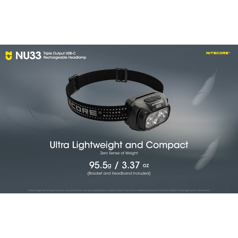 Lampe Frontale Nitecore NU33 – 700 Lumens, Triple Source (blanche/rouge/CRI élevé), Rechargeable USB-C, Aluminium, 2000mAh