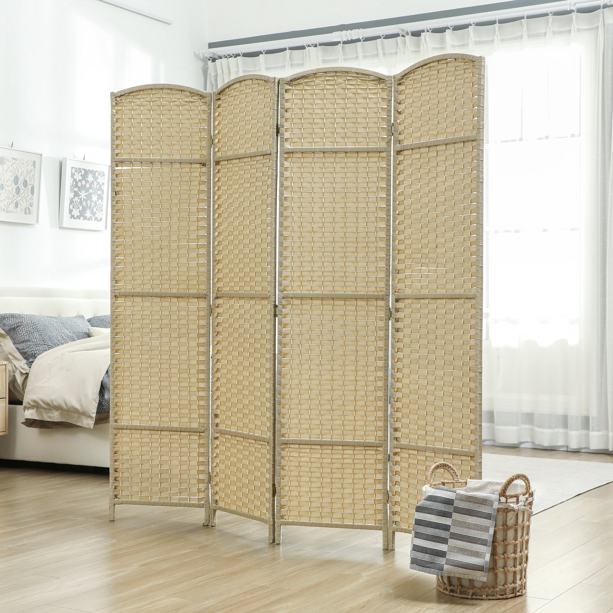 HOMCOM 4 Panel Room Divider Freestanding Folding Privacy Screen, Beige