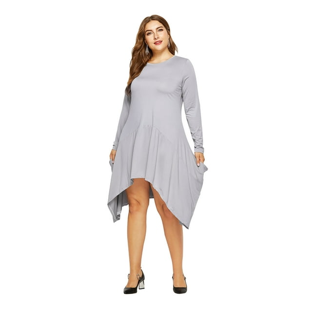 U.Vomade Robe d'Automne pour Femme Grande Taille, Couleur Unie, Col Rond, Manches Longues, avec Poches