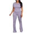 thumbnail image 3 of Mqqzkk 2 Piece Outfits For Women Casual Yoga Short Sleeve Tops And Slim Fitted Leg Long Pants Matching Lounge Sets, 3 of 6