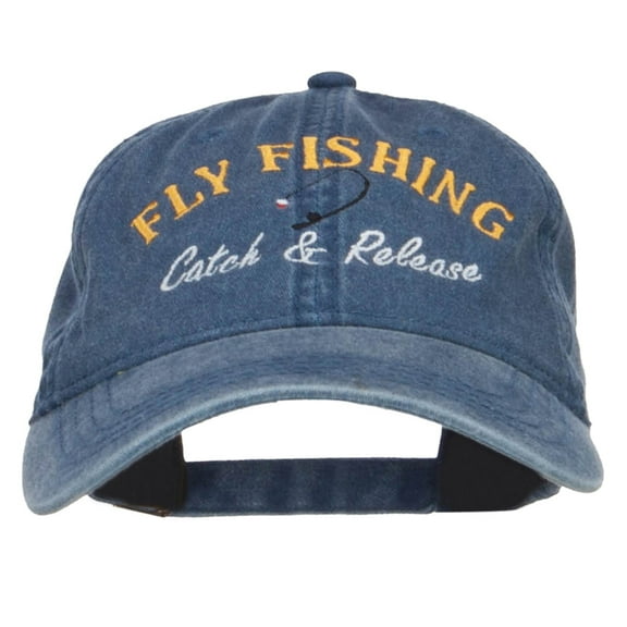 Catch Release Fly Fishing Embroidered Washed Cap - Navy OSFM