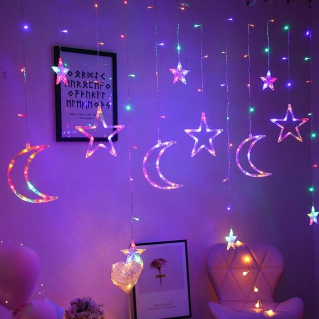 Halloween Decorations Clearance Sale LED Star Moon String Light 11.5FT LED Window Curtain Lights Home Decorative Light