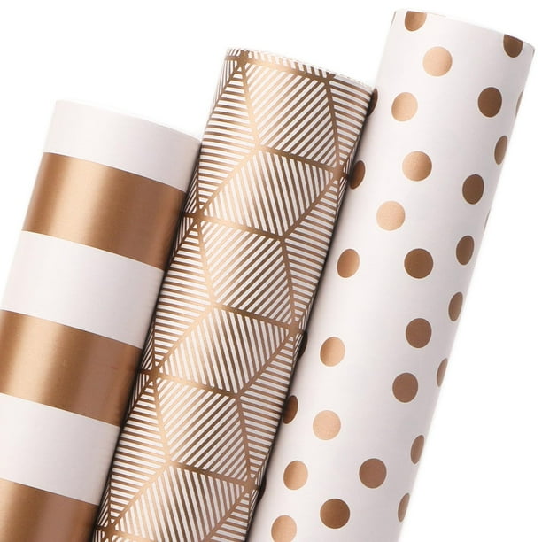 Papel de regalo Ribbli, 3 rollos, 43 x 305 cm, color dorado mate