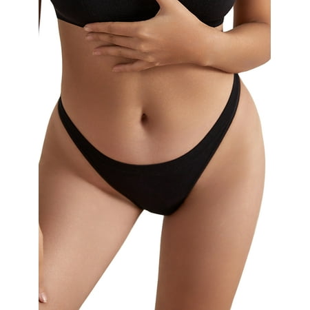 

Frontwalk Women Underwear No Show Thongs Solid Color Panties Home Breathable Lingerie Seamless Bikini Briefs Black L