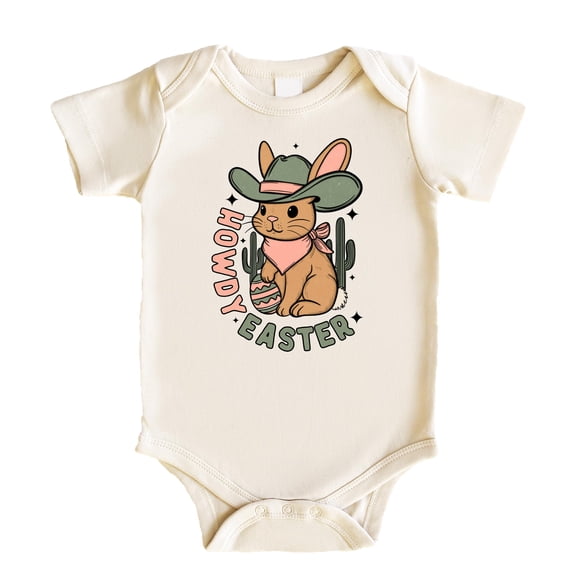 Howdy Easter Bodysuit for Baby Girls Spring Holiday Western Rabbit One-Piece Natural Bodysuit 12 Months